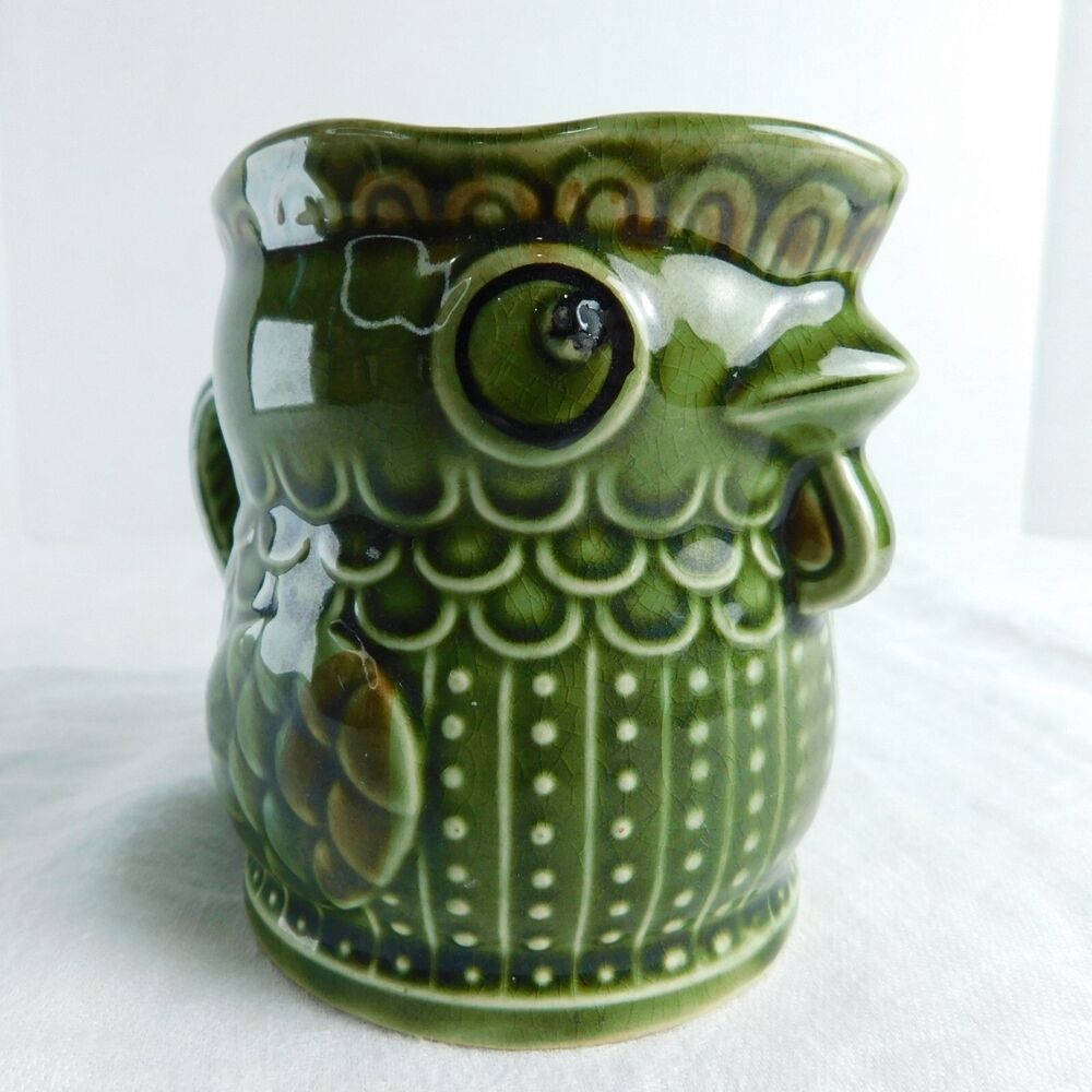 Chicken Rooster Mug Cup Vintage 1970's Green Ceramic, Trimont Japan Retro GUC